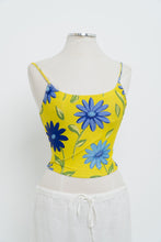 Load image into Gallery viewer, Vintage x Yellow, Blue Floral Stretchy Swim Tank (M, L)