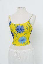 Load image into Gallery viewer, Vintage x Yellow, Blue Floral Stretchy Swim Tank (M, L)