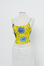 Load image into Gallery viewer, Vintage x Yellow, Blue Floral Stretchy Swim Tank (M, L)