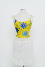 Load image into Gallery viewer, Vintage x Yellow, Blue Floral Stretchy Swim Tank (M, L)