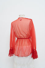 Load image into Gallery viewer, Vintage x Made in Mexico x Red Lace Mesh Long Sleeve Lingerie Top (S, M)