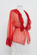 Load image into Gallery viewer, Vintage x Made in Mexico x Red Lace Mesh Long Sleeve Lingerie Top (S, M)