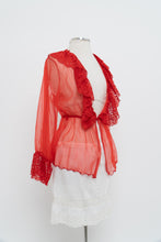 Load image into Gallery viewer, Vintage x Made in Mexico x Red Lace Mesh Long Sleeve Lingerie Top (S, M)