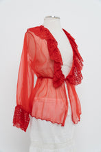 Load image into Gallery viewer, Vintage x Made in Mexico x Red Lace Mesh Long Sleeve Lingerie Top (S, M)