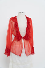 Load image into Gallery viewer, Vintage x Made in Mexico x Red Lace Mesh Long Sleeve Lingerie Top (S, M)