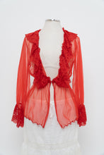 Load image into Gallery viewer, Vintage x Made in Mexico x Red Lace Mesh Long Sleeve Lingerie Top (S, M)