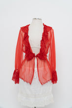 Load image into Gallery viewer, Vintage x Made in Mexico x Red Lace Mesh Long Sleeve Lingerie Top (S, M)