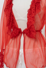 Load image into Gallery viewer, Vintage x Made in Mexico x Red Lace Mesh Long Sleeve Lingerie Top (S, M)