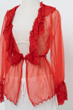 Load image into Gallery viewer, Vintage x Made in Mexico x Red Lace Mesh Long Sleeve Lingerie Top (S, M)