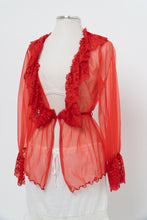 Load image into Gallery viewer, Vintage x Made in Mexico x Red Lace Mesh Long Sleeve Lingerie Top (S, M)