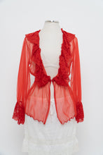 Load image into Gallery viewer, Vintage x Made in Mexico x Red Lace Mesh Long Sleeve Lingerie Top (S, M)