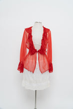 Load image into Gallery viewer, Vintage x Made in Mexico x Red Lace Mesh Long Sleeve Lingerie Top (S, M)