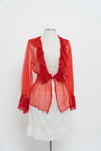 Load image into Gallery viewer, Vintage x Made in Mexico x Red Lace Mesh Long Sleeve Lingerie Top (S, M)