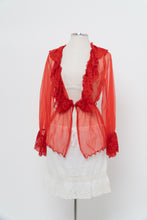 Load image into Gallery viewer, Vintage x Made in Mexico x Red Lace Mesh Long Sleeve Lingerie Top (S, M)