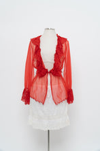 Load image into Gallery viewer, Vintage x Made in Mexico x Red Lace Mesh Long Sleeve Lingerie Top (S, M)