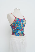 Load image into Gallery viewer, Vintage x Red, Blue Floral Cropped Swim Tank (XS, S)