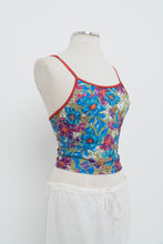 Load image into Gallery viewer, Vintage x Red, Blue Floral Cropped Swim Tank (XS, S)