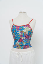 Load image into Gallery viewer, Vintage x Red, Blue Floral Cropped Swim Tank (XS, S)