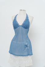 Load image into Gallery viewer, Vintage x LA SENZA Blue Mesh Embroidered Halter (S, M)