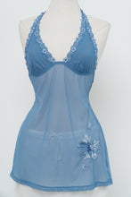 Load image into Gallery viewer, Vintage x LA SENZA Blue Mesh Embroidered Halter (S, M)