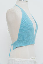Load image into Gallery viewer, Vintage x Teal Crochet Halter Bra Top (S, M)