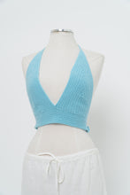 Load image into Gallery viewer, Vintage x Teal Crochet Halter Bra Top (S, M)