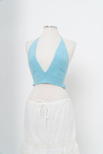 Load image into Gallery viewer, Vintage x Teal Crochet Halter Bra Top (S, M)