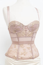 Load image into Gallery viewer, VICTORIA SECRET x Blush, Gold Metallic Lace Corset (XS, B Cup)