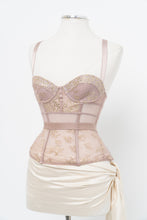 Load image into Gallery viewer, VICTORIA SECRET x Blush, Gold Metallic Lace Corset (XS, B Cup)