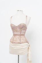 Load image into Gallery viewer, VICTORIA SECRET x Blush, Gold Metallic Lace Corset (XS, B Cup)