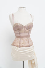Load image into Gallery viewer, VICTORIA SECRET x Blush, Gold Metallic Lace Corset (XS, B Cup)