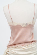 Load image into Gallery viewer, Vintage x FREE FOR HUMANITY Pink Sequin, Lace Silk Tank (M)