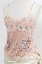 Load image into Gallery viewer, Vintage x FREE FOR HUMANITY Pink Sequin, Lace Silk Tank (M)