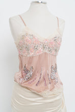 Load image into Gallery viewer, Vintage x FREE FOR HUMANITY Pink Sequin, Lace Silk Tank (M)