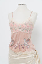 Load image into Gallery viewer, Vintage x FREE FOR HUMANITY Pink Sequin, Lace Silk Tank (M)