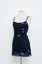 Load image into Gallery viewer, Vintage x LE BOUDOIR Navy Butterfly Mesh Mini Dress (M)
