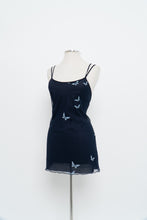 Load image into Gallery viewer, Vintage x LE BOUDOIR Navy Butterfly Mesh Mini Dress (M)