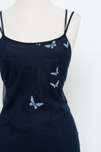 Load image into Gallery viewer, Vintage x LE BOUDOIR Navy Butterfly Mesh Mini Dress (M)