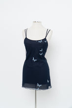 Load image into Gallery viewer, Vintage x LE BOUDOIR Navy Butterfly Mesh Mini Dress (M)
