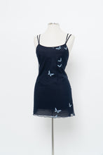 Load image into Gallery viewer, Vintage x LE BOUDOIR Navy Butterfly Mesh Mini Dress (M)