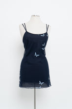 Load image into Gallery viewer, Vintage x LE BOUDOIR Navy Butterfly Mesh Mini Dress (M)