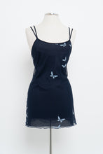 Load image into Gallery viewer, Vintage x LE BOUDOIR Navy Butterfly Mesh Mini Dress (M)