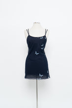 Load image into Gallery viewer, Vintage x LE BOUDOIR Navy Butterfly Mesh Mini Dress (M)