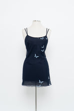 Load image into Gallery viewer, Vintage x LE BOUDOIR Navy Butterfly Mesh Mini Dress (M)