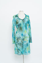 Load image into Gallery viewer, Vintage x Made in USA x Teal Tropical Sheer Silk Dress (S)
