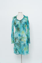 Load image into Gallery viewer, Vintage x Made in USA x Teal Tropical Sheer Silk Dress (S)