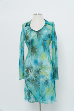 Load image into Gallery viewer, Vintage x Made in USA x Teal Tropical Sheer Silk Dress (S)