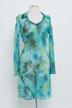 Load image into Gallery viewer, Vintage x Made in USA x Teal Tropical Sheer Silk Dress (S)