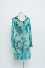 Load image into Gallery viewer, Vintage x Made in USA x Teal Tropical Sheer Silk Dress (S)