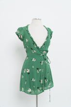 Load image into Gallery viewer, REFORMATION x Green Floral Mini Wrap Dress (XS, S)